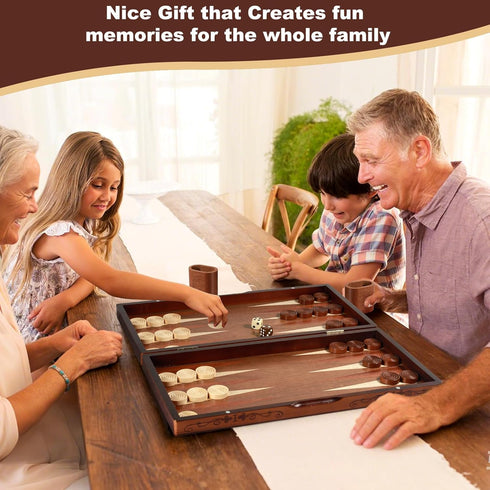 Syrace Backgammon Set 16" 2-Player Handcrafted Wooden - Large Board Game with Oversized Pieces - Classic Strategy Game