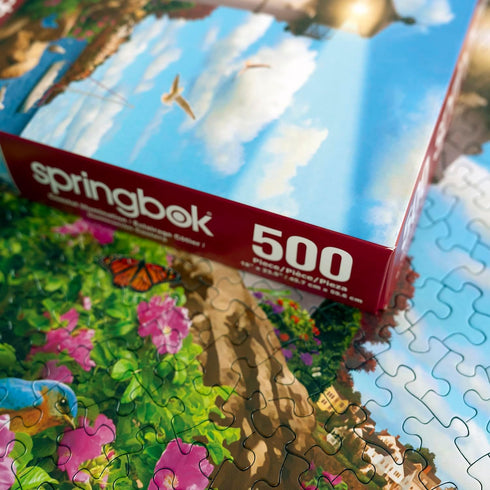 Springbok's Coastal Illumination 500 Piece Jigsaw Puzzle for Adults, Features an Idyllic Coastal Retreat Made in USA