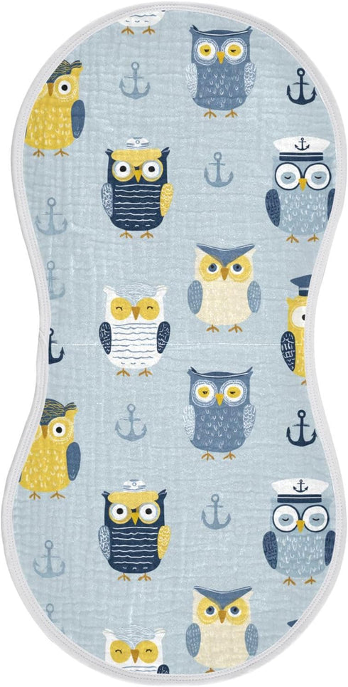 decor gift Cotton Muslin Burp Cloths Breathable Funny Ocean Owl Blue washcloth for Newborns