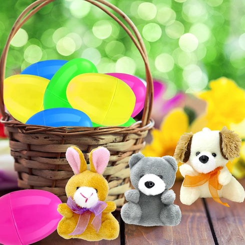 Tuzuaol 12 Pcs Easter Eggs Filled with Mini Plush Animals Toy for Easter Basket Stuffers, Prefilled Easter Eggs
