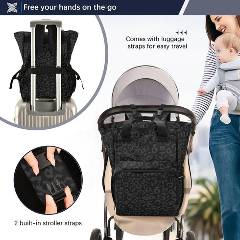 Emelivor Backpack Backpack Leopard Black Diaper Bag Large Capacity Travel Baby Bags Diaper Bags for Boy Girl Mama