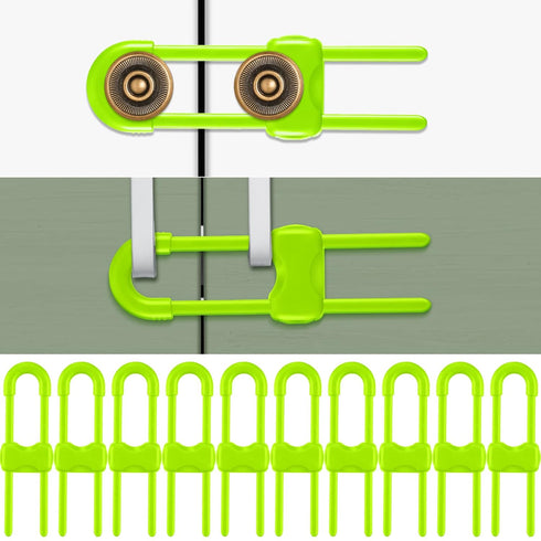 Jetec 10 Pieces Cabinet Locks for Babies, U-Shaped Childproof Latch for Knob Handle on Kitchen Door (Green)