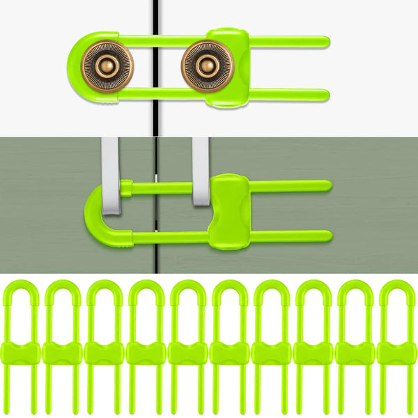 Jetec 10 Pieces Cabinet Locks for Babies, U-Shaped Childproof Latch for Knob Handle on Kitchen Door (Green)