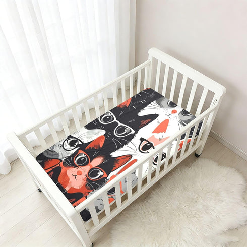 Bseiialft 52 28 Black White Cats Crib Sheets for Boys Girls Soft and Breathable Cotton Baby Sheets for Standard Crib