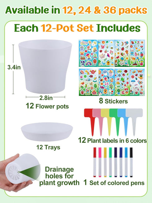 24 Set Cosweet Paintable Flower Pot Craft Kit - with Watercolor Pens, Plant Labels, and Stickers DIY Gardening Gift