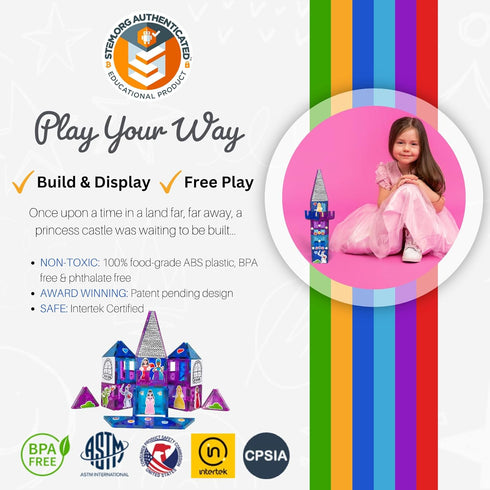 60-Piece Set, 3 Tytan Tiles Princess Castle Magnetic Tiles Building Adorable Kids STEM Toy, Creative Play, Shape