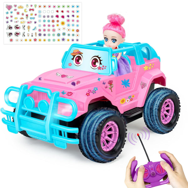 Remote Control Car- RC Truck with DIY Stickers and Doll for Kids