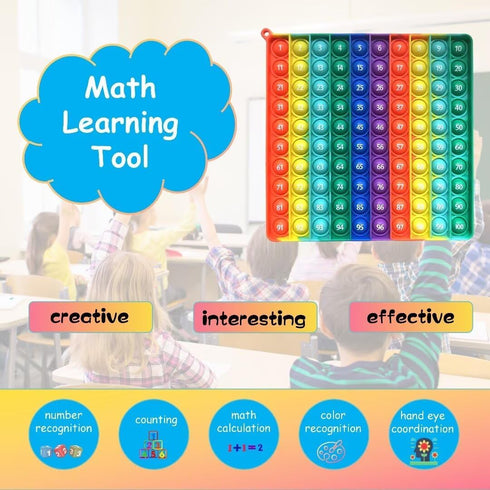 CleCoCenCir 1-100 Counting Number Popper Fidggety Toy Rainbow Hundreds Chart for Kids, Preschool Math Manipulative
