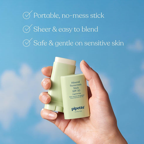 50, 0.6 oz, Pipette Baby Mineral Sunscreen Stick SPF Water-resistant Non-nano Zinc Oxide Mineral Sunscreen, UVB/UVA