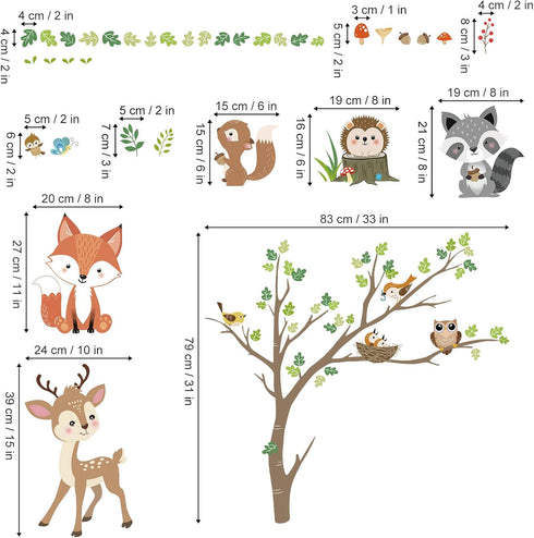 Woodland Animals Wall Decals - Fox, Deer & Owl Stickers for Nursery Decor