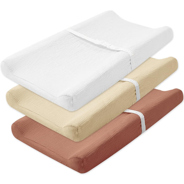 SNOOZYNEST 3 Pack Muslin Changing Pad Cover, Solid Changing Table Pad Cover, Soft