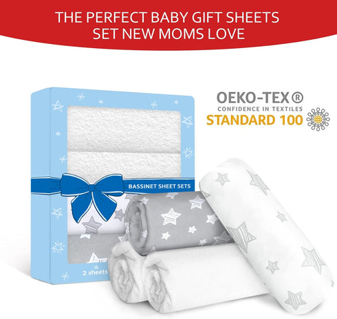 4 Pack Set, Bassinet Sheets & Waterproof Bassinet Mattress Pad Protector Viscose Terry, Universal Fit for Oval