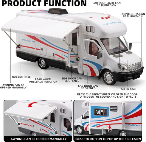 NOVAFUSION 3 4 5 6 7 8 9 4-8White Toy Campers for Kids Toy RV,Die Cast Metal Toy Camper for Year Old, Pull Back RV Toy