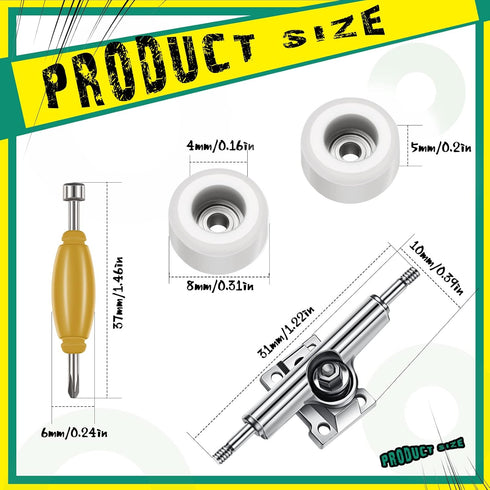 Zhehao 8 Pcs Fingerboard Bearing Wheels Standard Fingerboard Tool Fingerboard CNC Lathed Bearing Fingerboard Screwdriver and 2 Pcs Nut Driver for 34 mm Wide Decks Finger Skateboard Trucks (White)