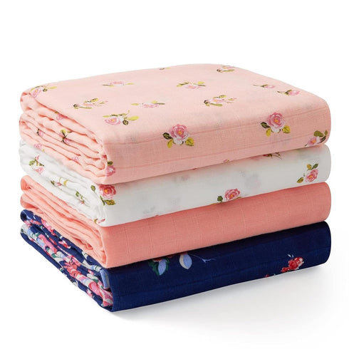 Momcozy Muslin Swaddle Blankets, 4-Pack Breathable and Skin-Friendly Receiving Blankets, Best Wishes