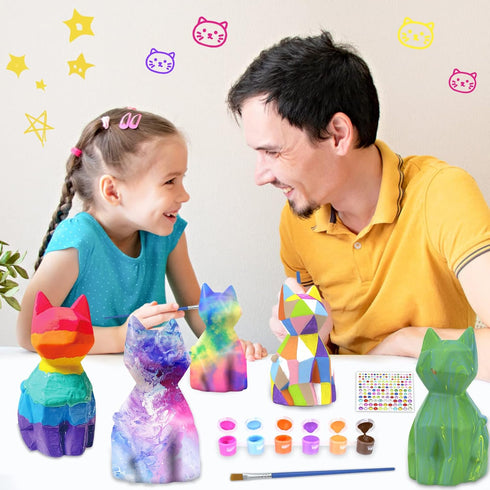 HAPMARS Paint Your Own Cat Lamp Kit - 2pcs DIY Geometric Cat Art Craft Painting Kits for Kids Ages 4-12