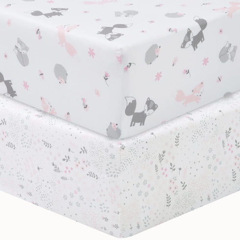 Sammy & Lou Girl Forest 2-Pack Microfiber Fitted Crib Sheet Set, Fits