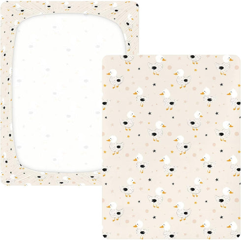 miaozhen 1 Pack 52x28 Cotton Crib Sheets for Baby Boys Girls Soft Breathable Cute Animal Mallard Duck Star Offwhite