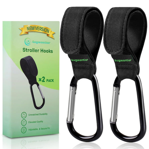 Augwontior Stroller Hooks for Bags, 2 Pack Non-Slip Stroller Clips and Hooks, Adjustable