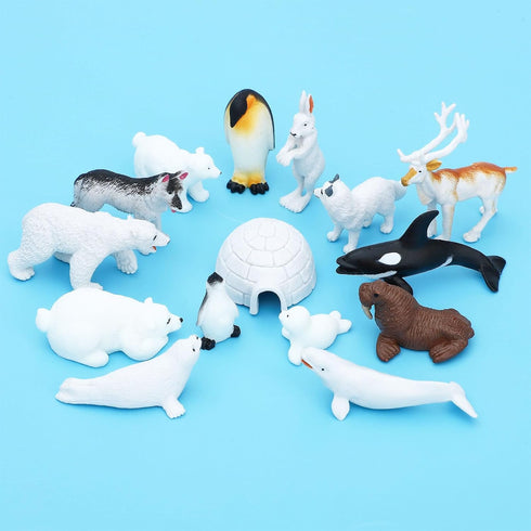 15 Set ONEST Pieces Mini Arctic Animals Figurines Polar Animal Toys Plastic Arctic Tundra Deer Toy Animal Small White