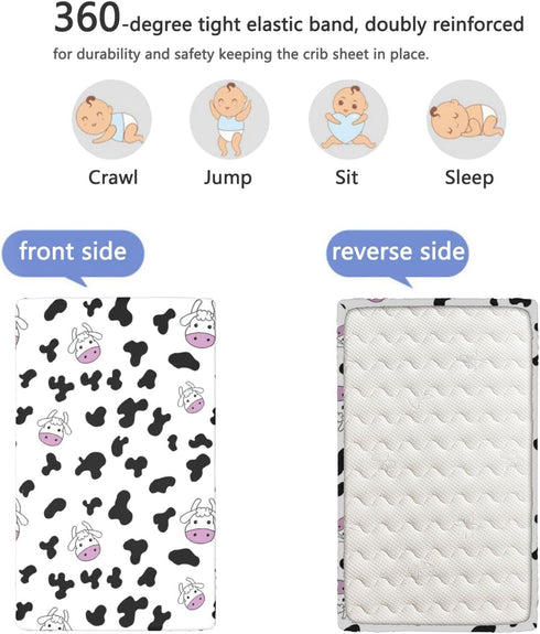 Sheet,24 x38,Multicolor Cow Print Themed Fitted Mini Crib Sheets,Portable Mini Crib Sheets Ultra Soft Material -Crib