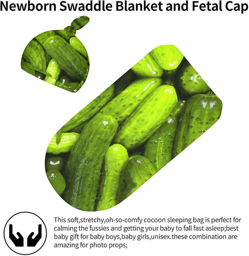 3D Funny Realistic Food Green Pickles Cucumbers Newborn Baby Swaddle Blanket with Beanie Hat