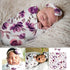Baby Swaddle Blanket Newborn Girl, Swaddle and Headband Set with Purple Flowers Floral Print Wrap Shower Gift
