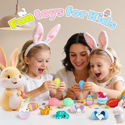 Fenoee 24Pcs 3D 3D Prefilled Easter Eggs - Printed Surprise Eggs with Animals Toys Capsule Vending Machine Toy Easter