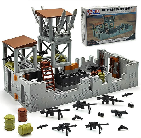 ZHX Military Base Building Brick Set for Army Minifigure War Accessories, Defence Base