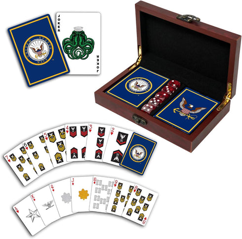 USN Navy Playing Cards with Dice, Navy Sailor Gift Set, American Made