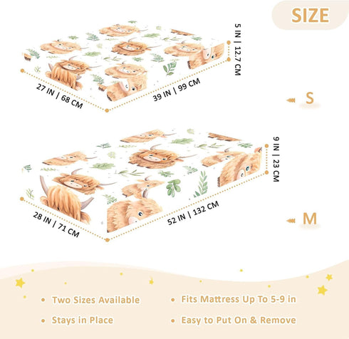CZXW 52" 28" Cute Highland Calf Crib Sheets Fitted x Natural Cotton Soft & Breathable for Baby Crib Mattress