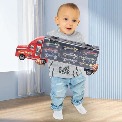 BoomCaCa 18 3-10 Toy Truck Transport Car Carrier - Sport Cars in Truck Toys, Toys for Boys and Girls Age yrs Old, Ideal