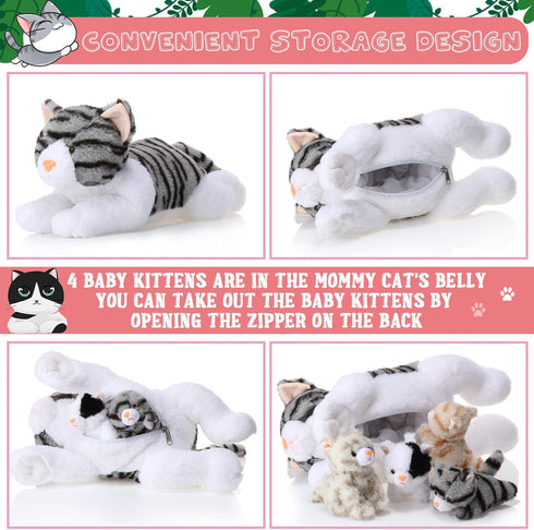 5 Mommy 4 Skylety Pieces Cat Stuffed Animal with Babies Inside Belly Plush Cat Pregnant Kitty with Cute Fluffy Stuffed