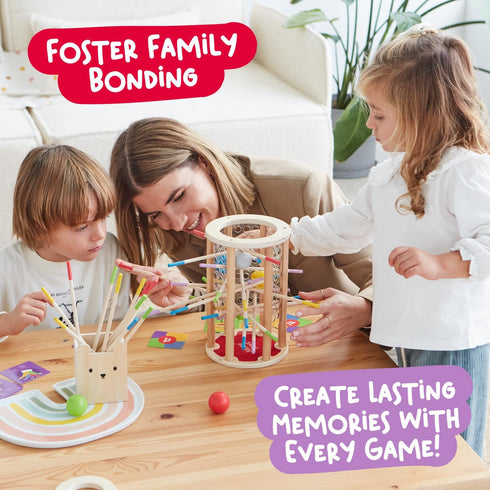Nene Toys BALLFALL 4-in-1 Montessori Game with Colorful Sticks, Dice & Cards for Kids 3+ Years - Educational Wooden