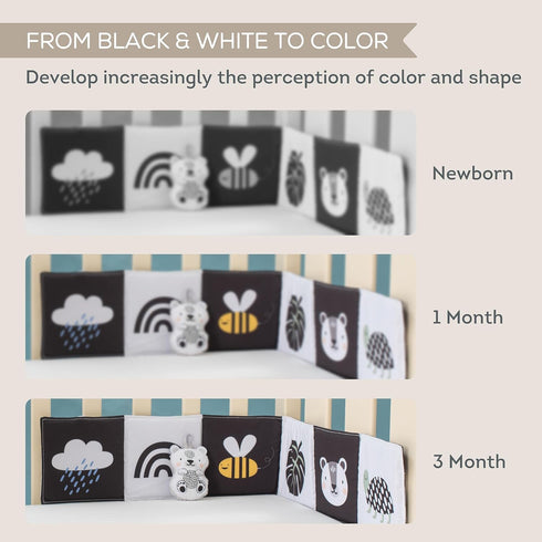 Taf Toys Newborn Soft Activity Book, Black & White High Contrast Baby Book, Infant Sensory Toys for 0-12 Months