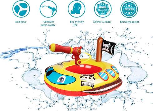 Swimming Summer 3-5 4-8 Pool Floats Kids with Water Gun, Pirate Ship Float for Toddler, Blow Up Pool Toys, Fun Pool