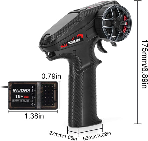 INT-T6M 2.4GHz 6CH 1/24 1/18 Upgrade(T6M) INJORA Digital Radio Micro Transmitter Remote Control with Receiver for RC