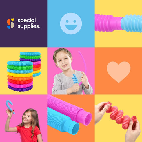(16-Pack Special Supplies Fun Pull and Stretch Tubes for Kids - Pop, Bend, Build, and Connect Toy, Provide Tactile