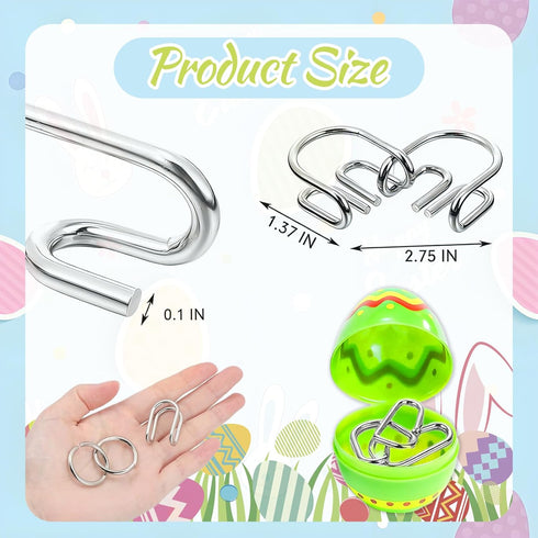 24 3D Pcs Prefilled Easter Eggs with Brain Teaser Puzzles Toys for Kids,Easter Basket Stuffers Filled with Metal