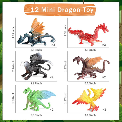 EOIVSH 12pcs Mini Dragon Toys Figures - Ancient Flying Dragon Figurines for Boys Girls, Mythical Action Figure Kid