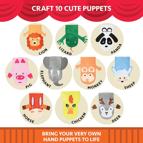 10 Hand Puppet Kit Make Your Own Animal Characters, Felt Pieces, Simple Step-by-Step Instructions, Arts & Crafts