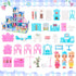 AmiDear 4-Story 11 Playset 3 4 5 6 7 8 9 10 Dollhouse with Rooms, Dream Gift Princess Doll House with Furniture, Blue