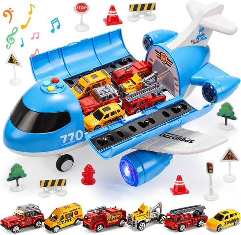 CUTE STONE Toy Airplane with Lights & Sounds, Friction Powered Plane Toy