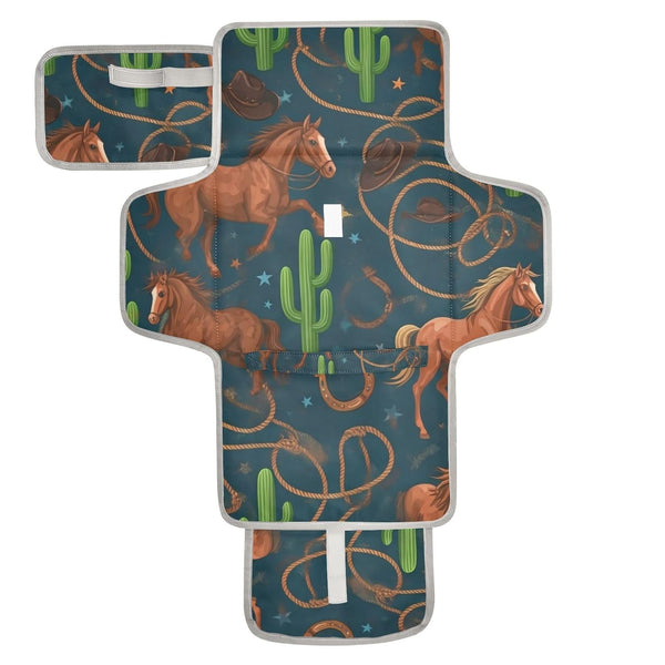 WELLDAY Western Cowboy Hats Horses Portable Diaper Changing Pad - Waterproof Foldable Baby