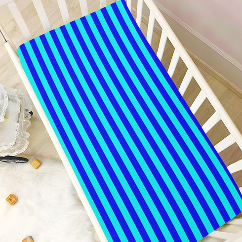 Pigsaly 27x39 Inch Crib Sheets Aqua Blue Vertical Stripes Baby Sheet for Standard Crib Mattress Boys Girls Toddler Bed