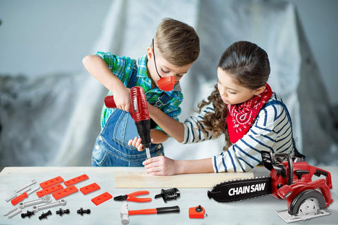Set 36 Set 3+ Vextronic Kids Tool PCS with Toy Chainsaw Electronic Toy Drill with Sound and Light, Pretend Play Kids