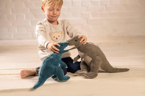 Steiff Thaisen T-Rex Plush - Premium Stuffed Animal, Dinosaur Toys for Kids, Soft Cuddly Friends (Blue, 14")