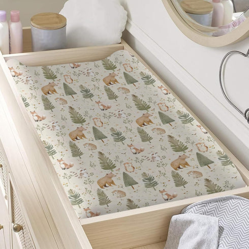 KuphiL10C Girls-16x32 Cute Bear Hedgehog Raccoon Leaves Trees Pattern Baby Changing Pad Cover, Unisex Forest Animals