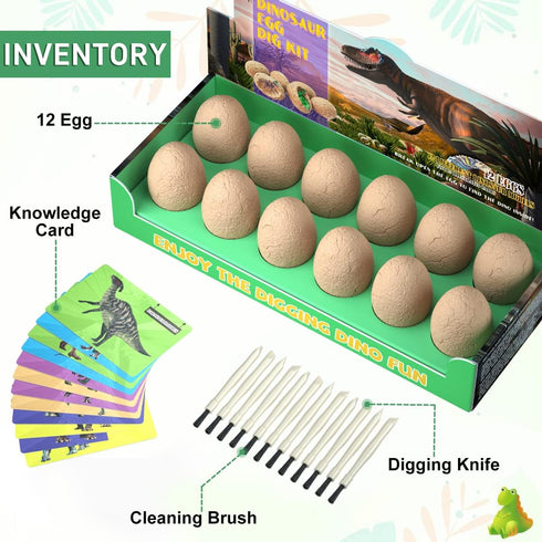 Dinosaur Eggs Excavation Dig Kit, Break Open 12 Dinosaur Eggs to Discover 12 Cute Dinosaurs, STEM Crafts Birthday Gifts