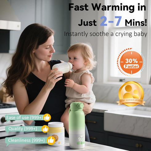 Umakep 12oz Portable Bottle Warmer, Large Capacity with Dual Heating Modes for Breast Milk & Water, Smart Temperature